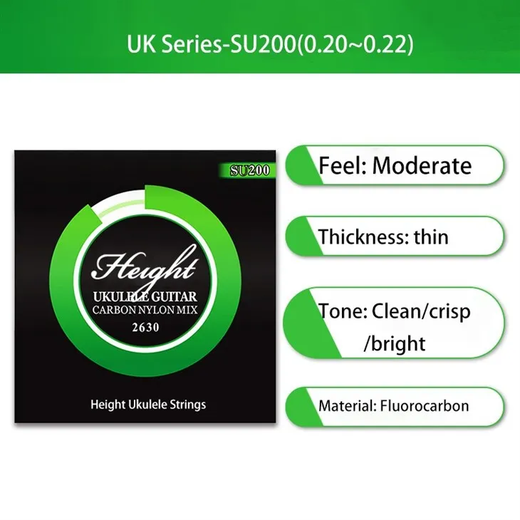 Height SU Ukulele Strings - Pure Fluorocarbon, Clear Bright Tone, Smooth Feel & Stable Tuning, 26-30 Gauges, Vacuum Sealed